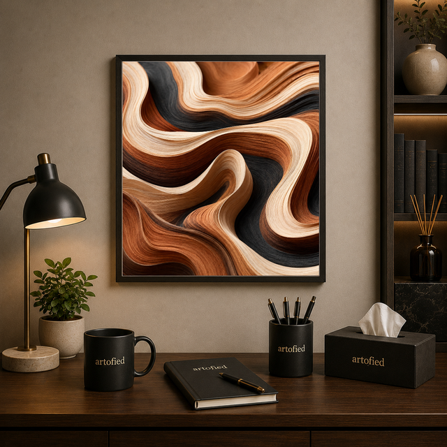 Warm Flowing Abstraction – Framed Metal Print Wall Art