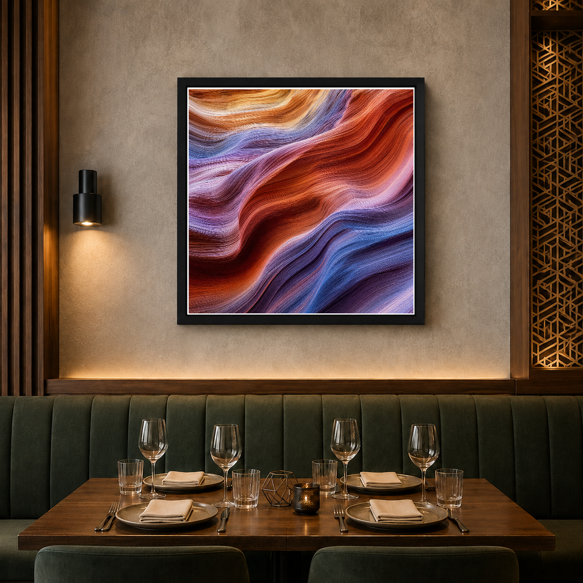 Flowing Silk: Abstract Waves in Jewel Tones – Silk and shadow pooling in jewel tones – Framed Metal Poster - Artofied