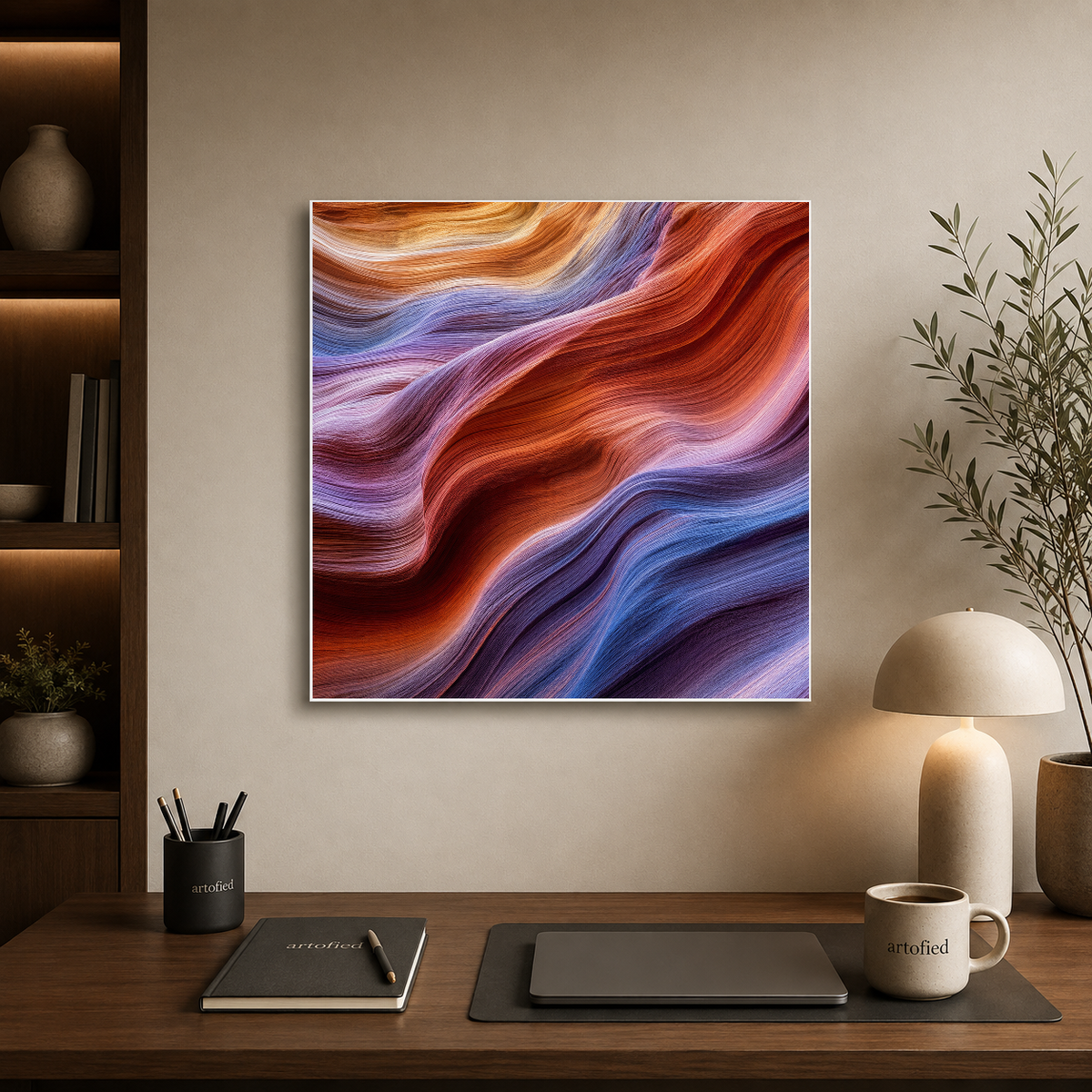 Flowing Silk: Abstract Waves in Jewel Tones – Silk and shadow pooling in jewel tones – Premium Metal Poster - Artofied