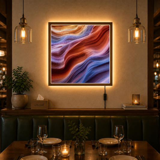 Flowing Silk: Abstract Waves in Jewel Tones – Silk and shadow pooling in jewel tones – Photo Frame Wall Lamp - Artofied