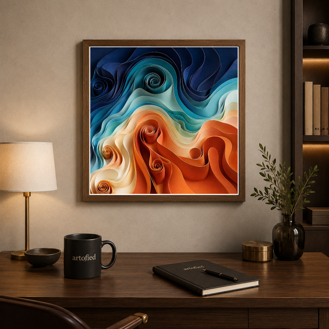 Two-Tone Wave Composition – Framed Metal Wall Art