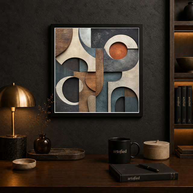 Carved Geometric Forms – Framed Metal Print Wall Art