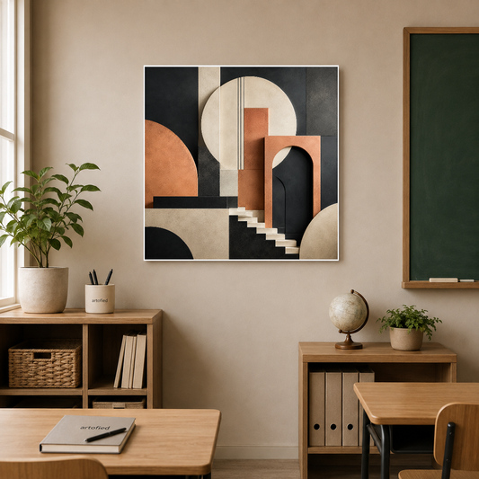 Geometric Sanctuary – Layered depth, balanced asymmetry, refined restraint – Premium Metal Poster - Artofied