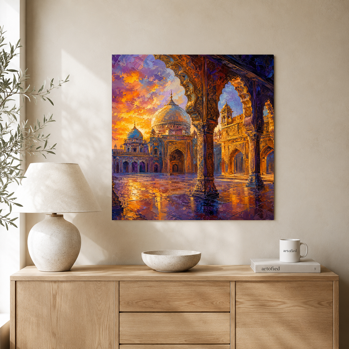 Golden Hour at the Sacred Mosque – Where light meets devotion in timeless beauty – Premium Metal Poster - Artofied