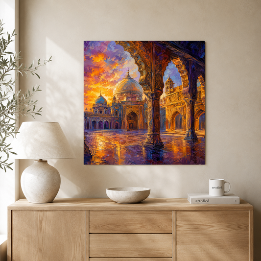 Golden Hour at the Sacred Mosque – Where light meets devotion in timeless beauty – Premium Metal Poster - Artofied