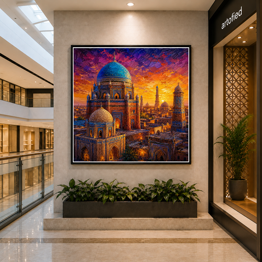 Golden Hour Over Ancient Spires – Where heritage glows in eternal light – Framed Metal Poster - Artofied