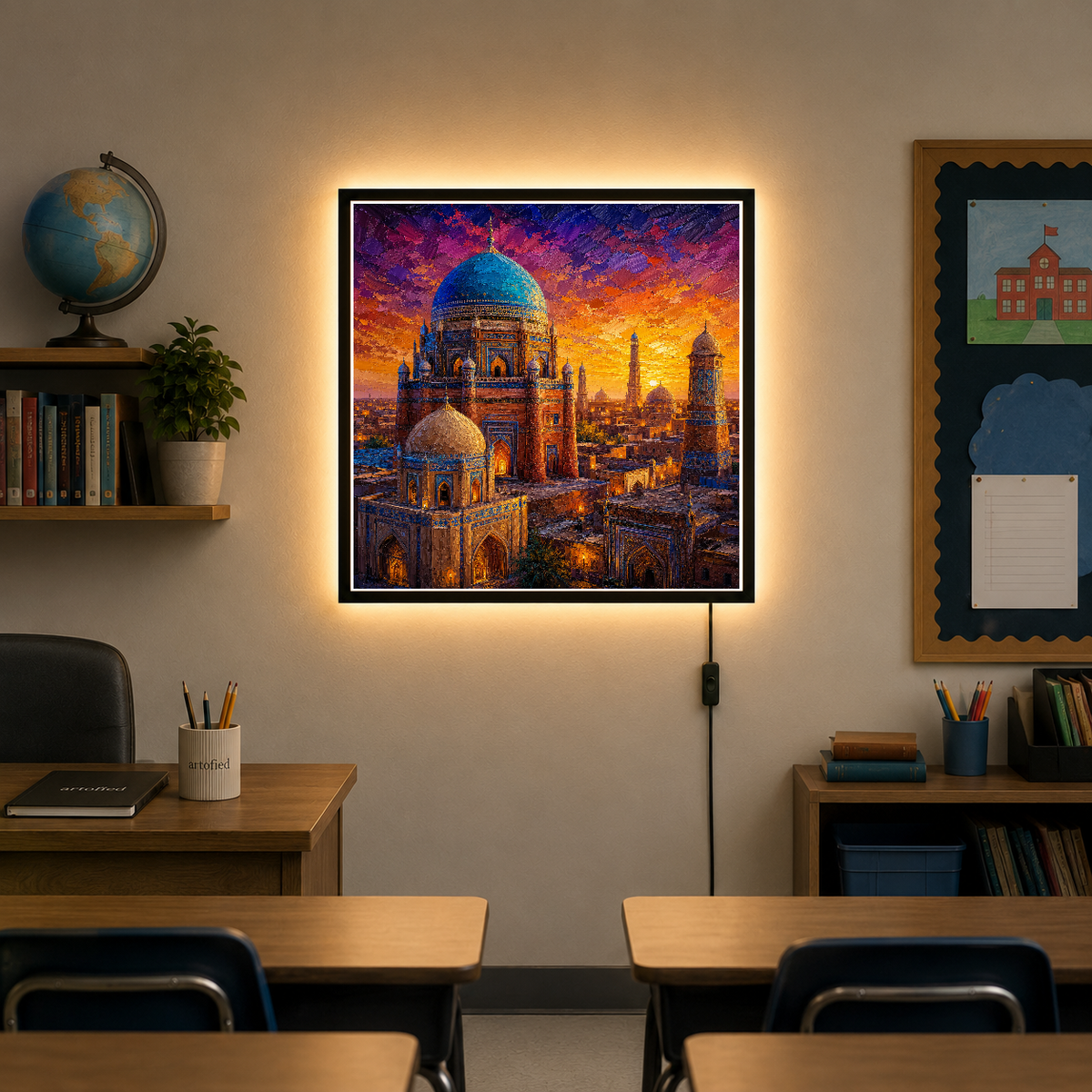 Golden Hour Over Ancient Spires – Where heritage glows in eternal light – Photo Frame Wall Lamp - Artofied