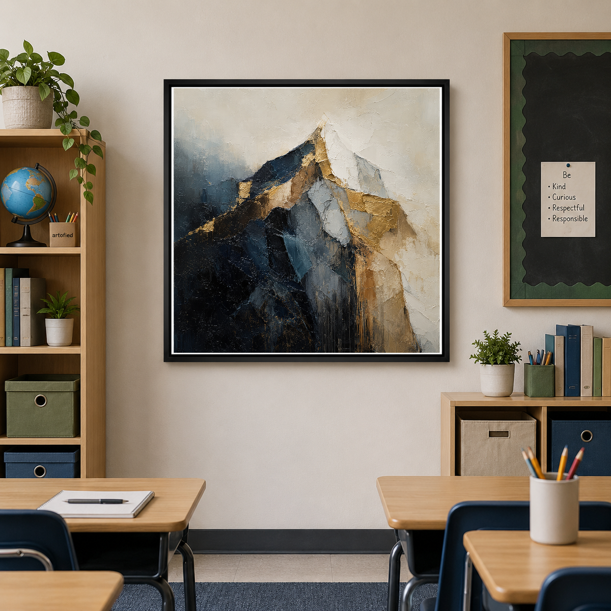 Golden Peak Mountain Study – Gold emerging through the gray – Framed Metal Poster - Artofied