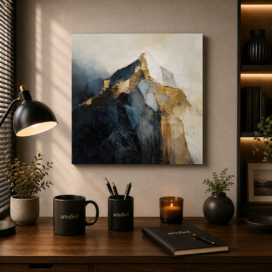 Golden Peak Mountain Study – Gold emerging through the gray – Premium Metal Poster - Artofied
