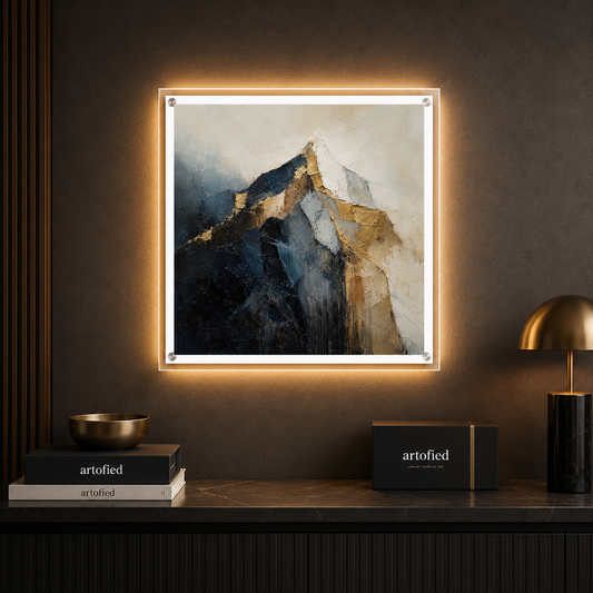 Golden Peak Mountain Study – Gold emerging through the gray – Photo Frame Wall Lamp - Artofied