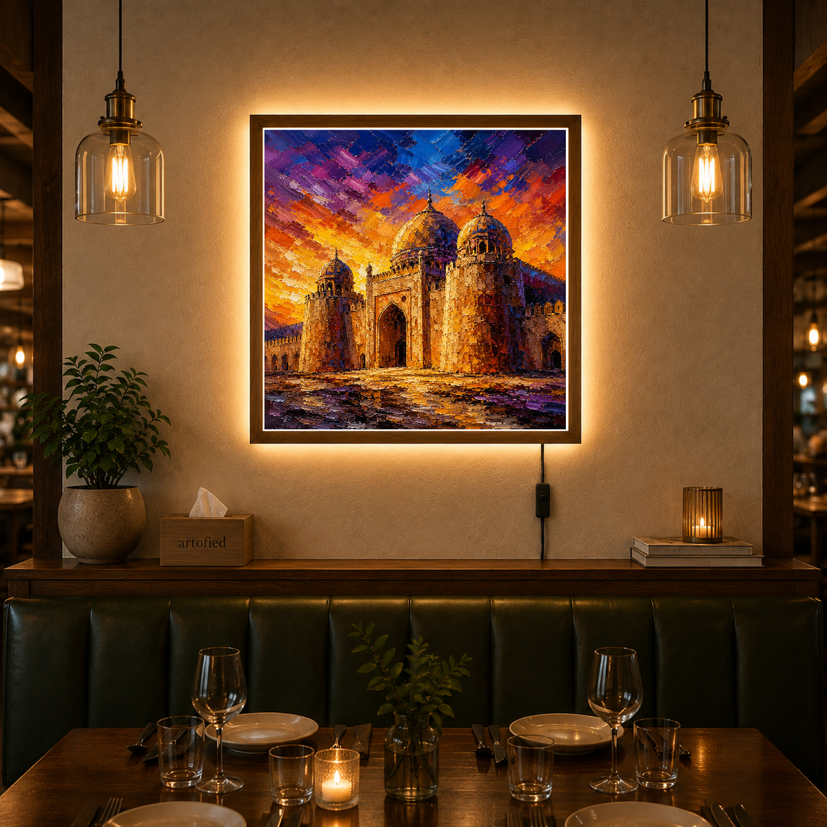 Golden Sunset Over Ancient Fortress – Where heritage glows in eternal light – Acrylic Glowing Frame - Artofied