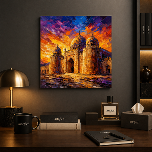 Golden Sunset Over Ancient Fortress – Where heritage glows in eternal light – Premium Metal Poster - Artofied