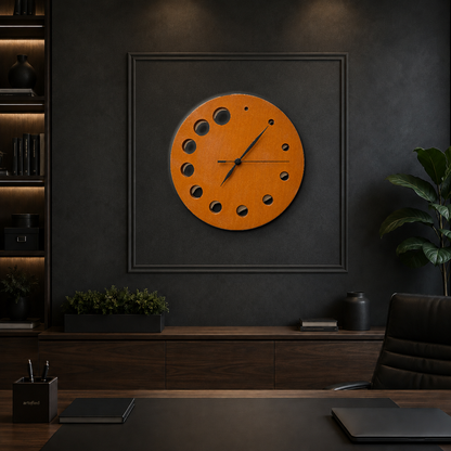 Growing Hours wooden wall clock on a charcoal panelled wall