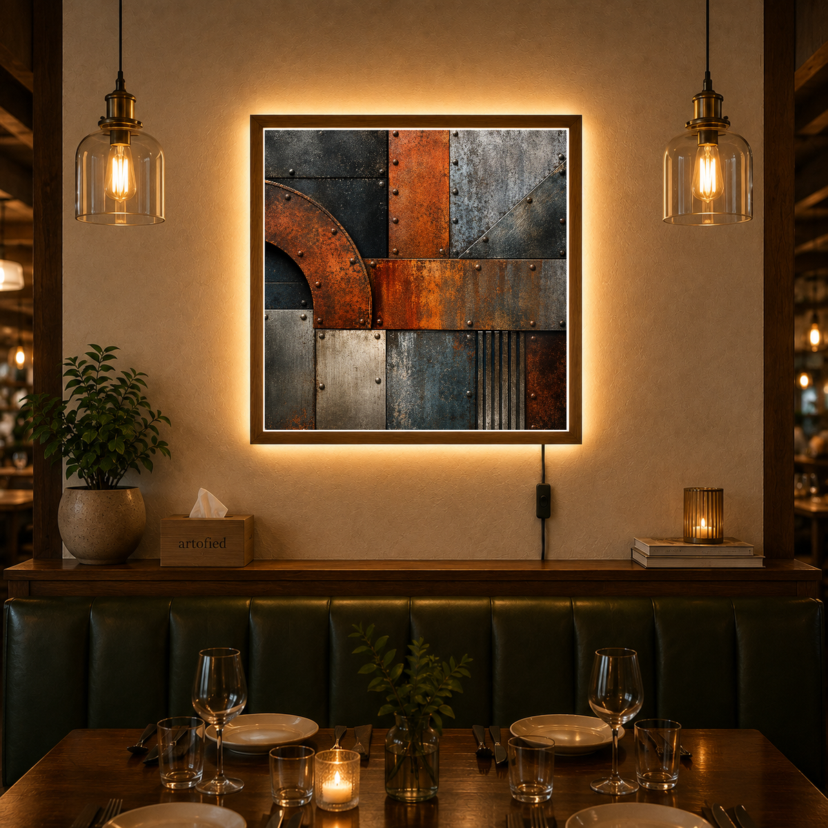 Industrial Geometry: Rust and Steel – Rust oxidizes into shadow and geometry. – Photo Frame Wall Lamp - Artofied