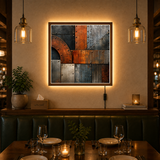 Industrial Geometry: Rust and Steel – Rust oxidizes into shadow and geometry. – Photo Frame Wall Lamp - Artofied