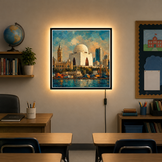 Karachi Waterfront: Dome & Skyline – Where heritage meets the modern horizon – Photo Frame Wall Lamp - Artofied