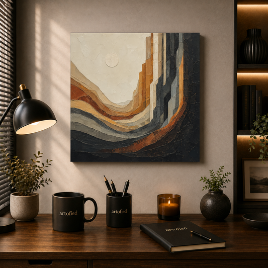 Layered Horizons: Earth & Sky – Layered earth tones whisper depth. – Premium Metal Poster - Artofied