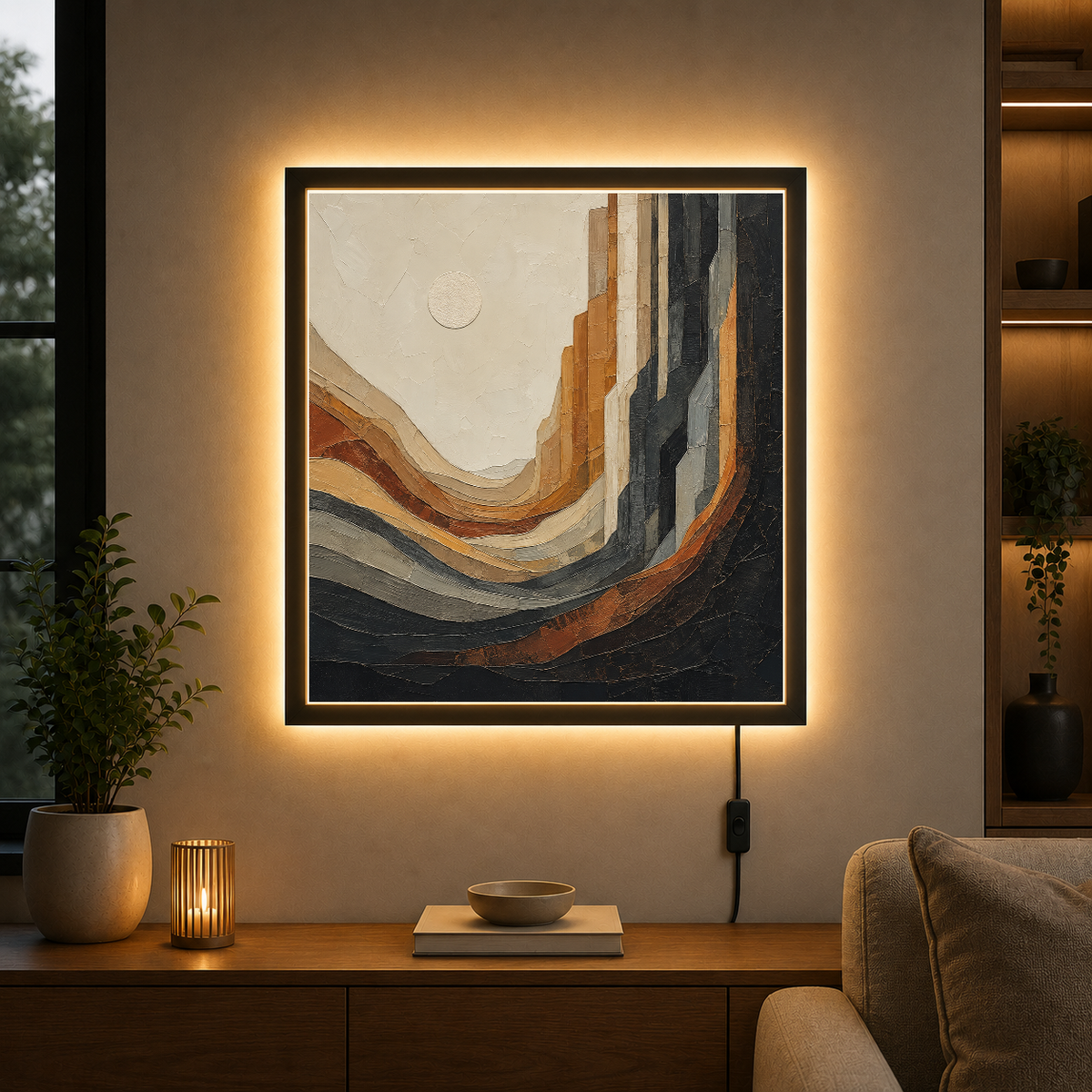 Layered Horizons: Earth & Sky – Layered earth tones whisper depth. – Photo Frame Wall Lamp - Artofied