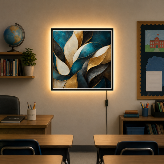 Layered Petals in Teal and Gold – Petals unfold in teal and gold – Photo Frame Wall Lamp - Artofied