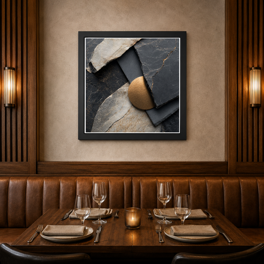 Layered Stones and Sculptural Form – Stone and metal layered in shadow – Framed Metal Poster - Artofied