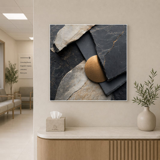 Layered Stones and Sculptural Form – Stone and metal layered in shadow – Premium Metal Poster - Artofied