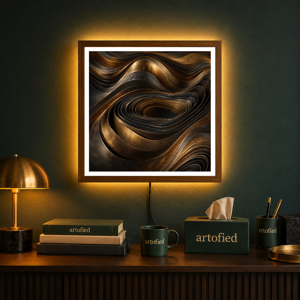 Liquid Gold: Waves of Motion – Bronze and gold cascade in sculptural waves – Photo Frame Wall Lamp - Artofied