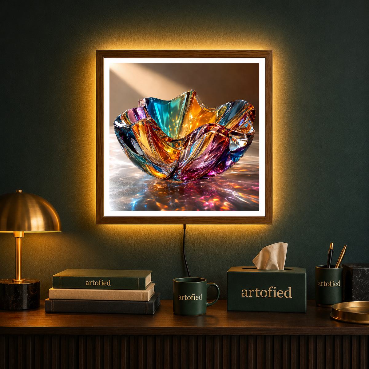 Luminous Crystal Light Symphony – Light bends through jeweled glass – Acrylic Glowing Frame - Artofied