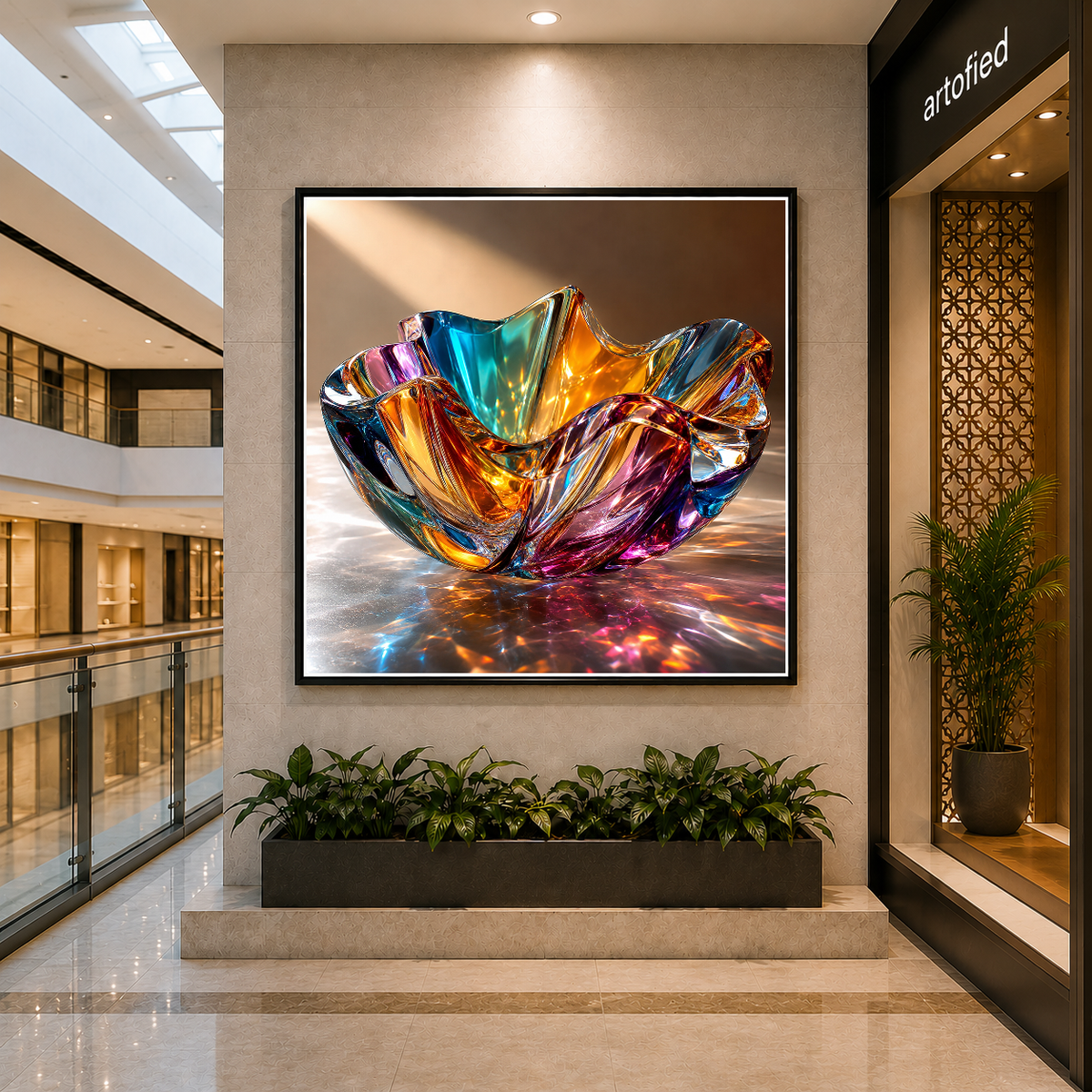 Luminous Crystal Light Symphony – Light bends through jeweled glass – Framed Metal Poster - Artofied