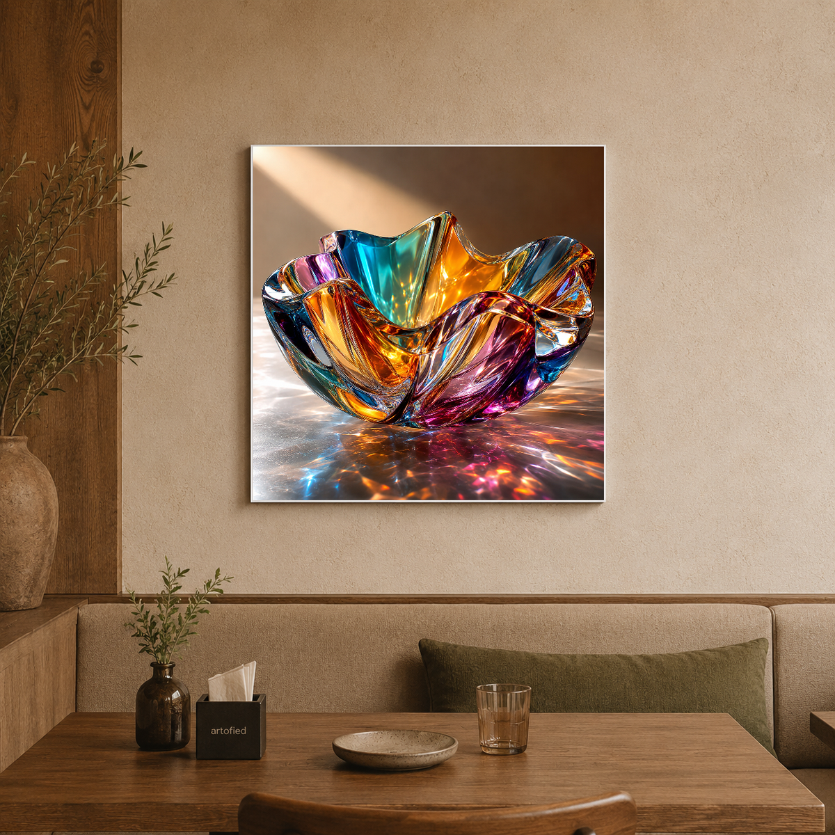 Luminous Crystal Light Symphony – Light bends through jeweled glass – Premium Metal Poster - Artofied