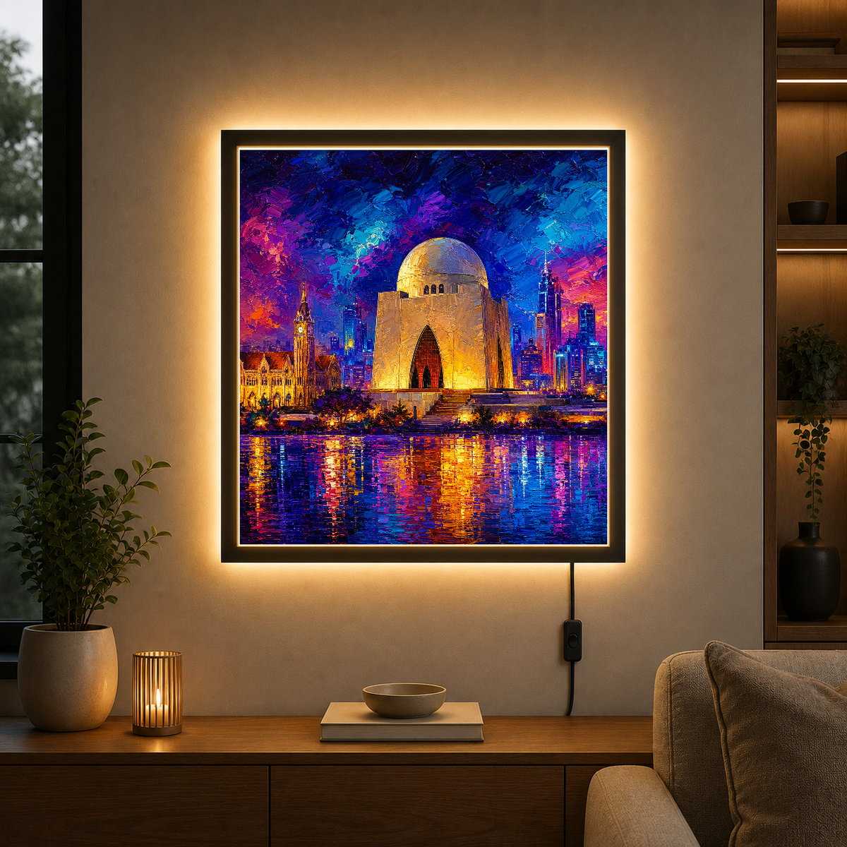 Mausoleum by Starlight – Sacred geometry meets cosmic reverie – Acrylic Glowing Frame - Artofied