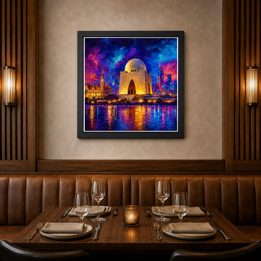 Mausoleum by Starlight – Sacred geometry meets cosmic reverie – Framed Metal Poster - Artofied