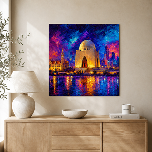 Mausoleum by Starlight – Sacred geometry meets cosmic reverie – Premium Metal Poster - Artofied
