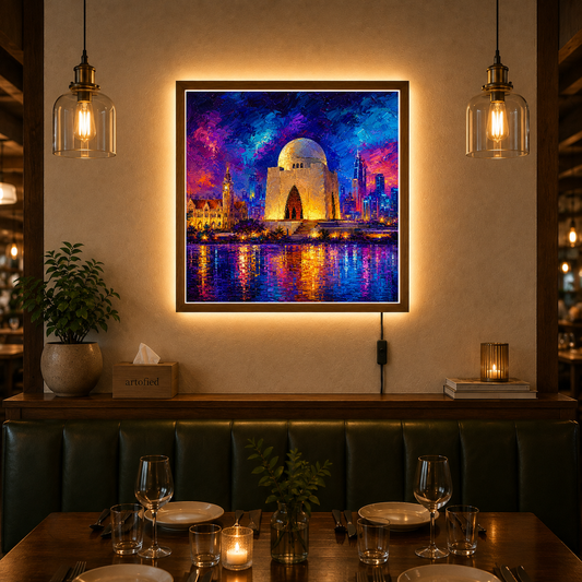 Mausoleum by Starlight – Sacred geometry meets cosmic reverie – Photo Frame Wall Lamp - Artofied