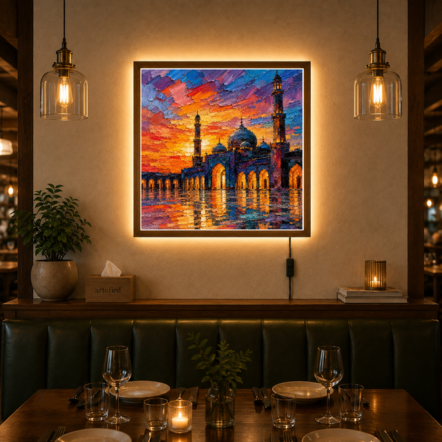 Sacred Architecture Ablaze – Acrylic LED Wall Art