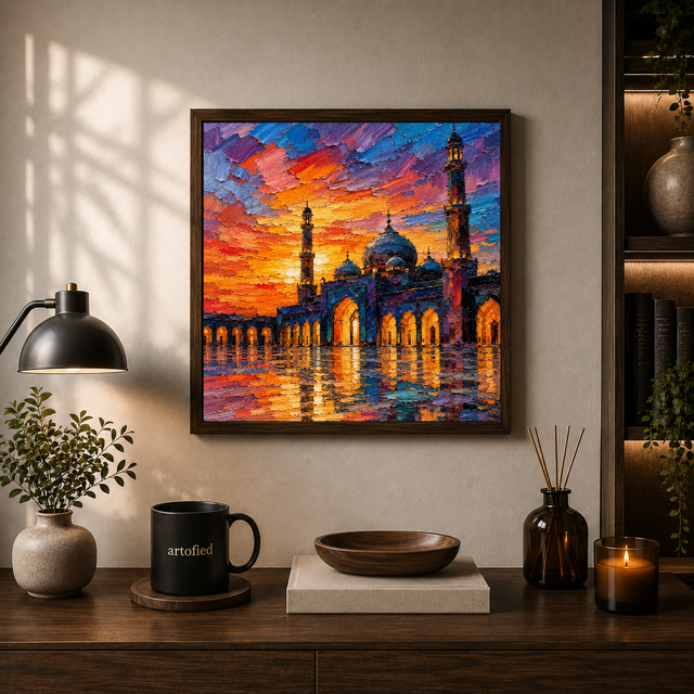 Sacred Silhouette at Sunset – Framed Metal Poster