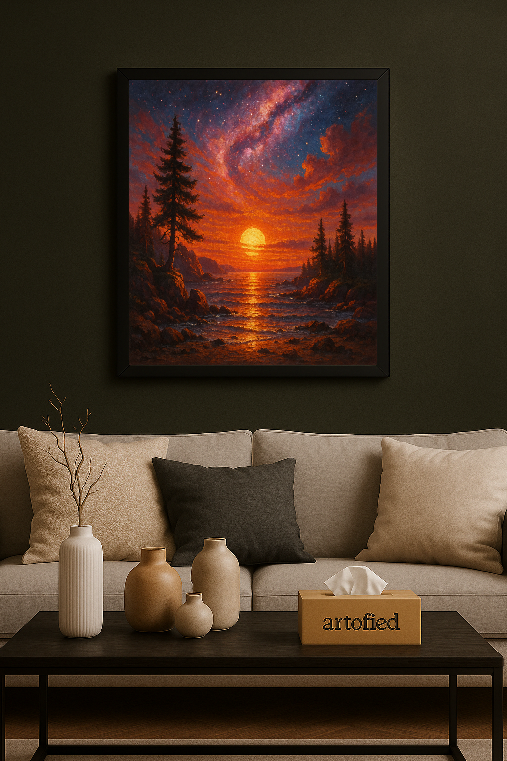 Sunset Ember Tree – Quiet Glow for Evening Walls – Framed Metal Wall Art