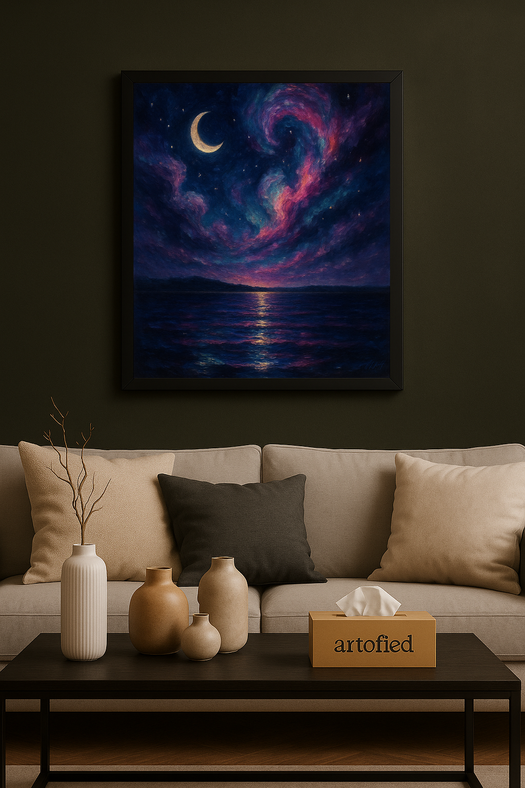 Silent Neon Forest – Stillness in Motion – Framed Metal Wall Art