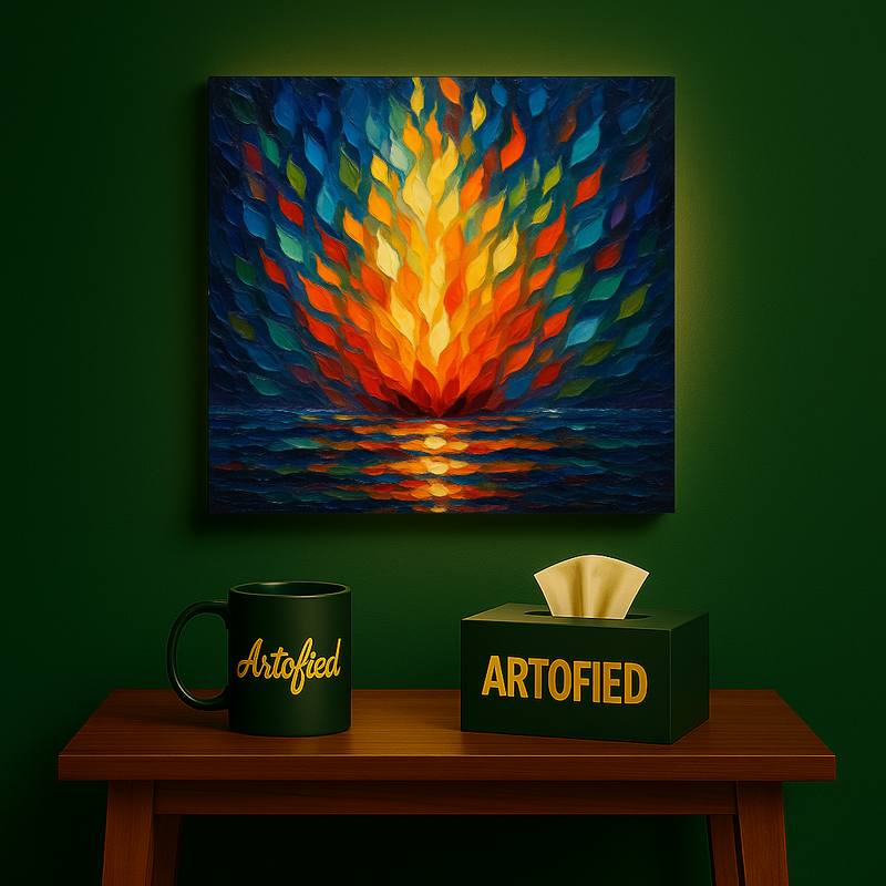 Sunburst Over Water – Impasto Metal Poster Wall Art