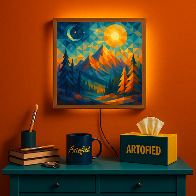 Geometric Horizon – Acrylic LED Glowing Frame Wall Art