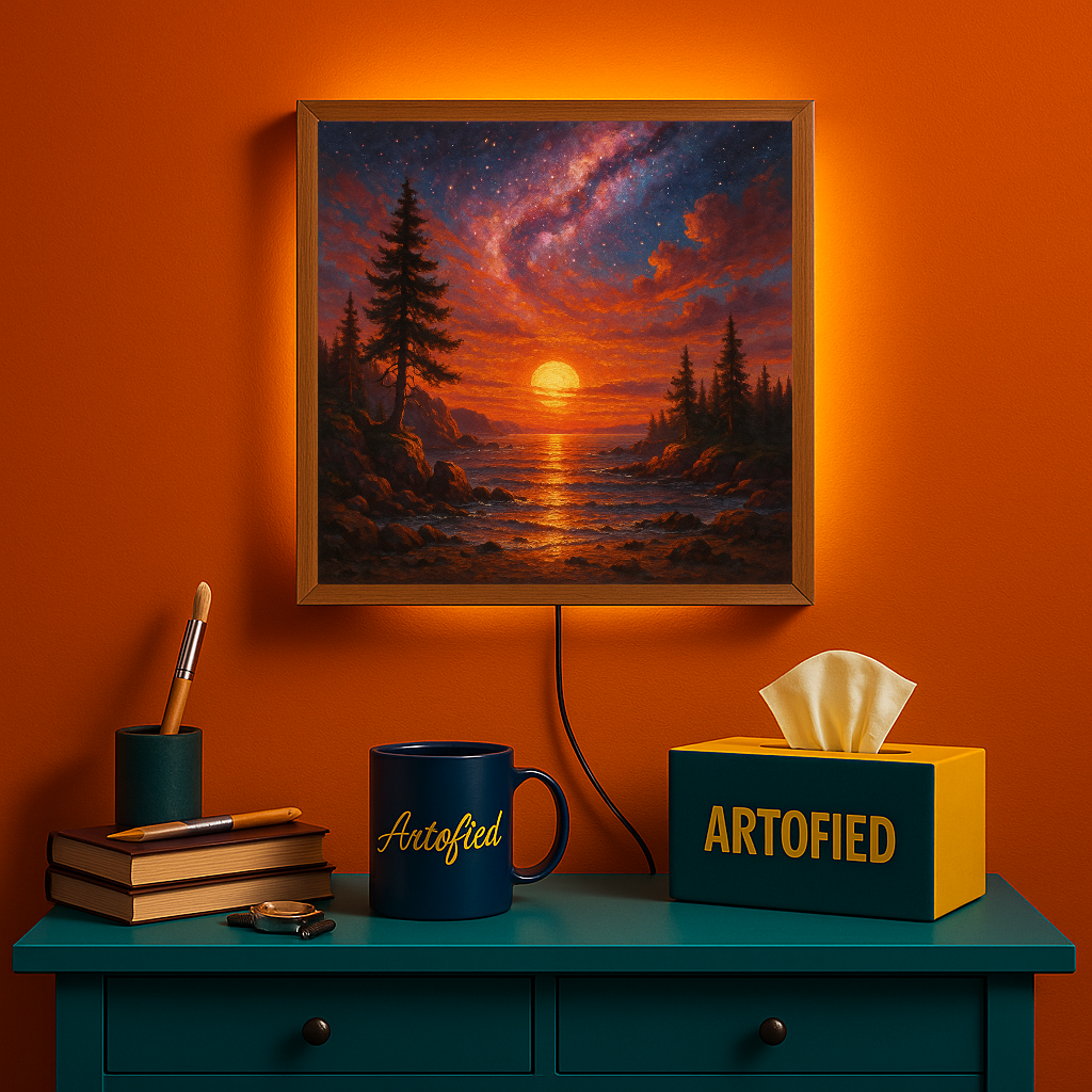 Sunset Ember Tree – Quiet Glow for Evening Walls – Acrylic Glowing Frame