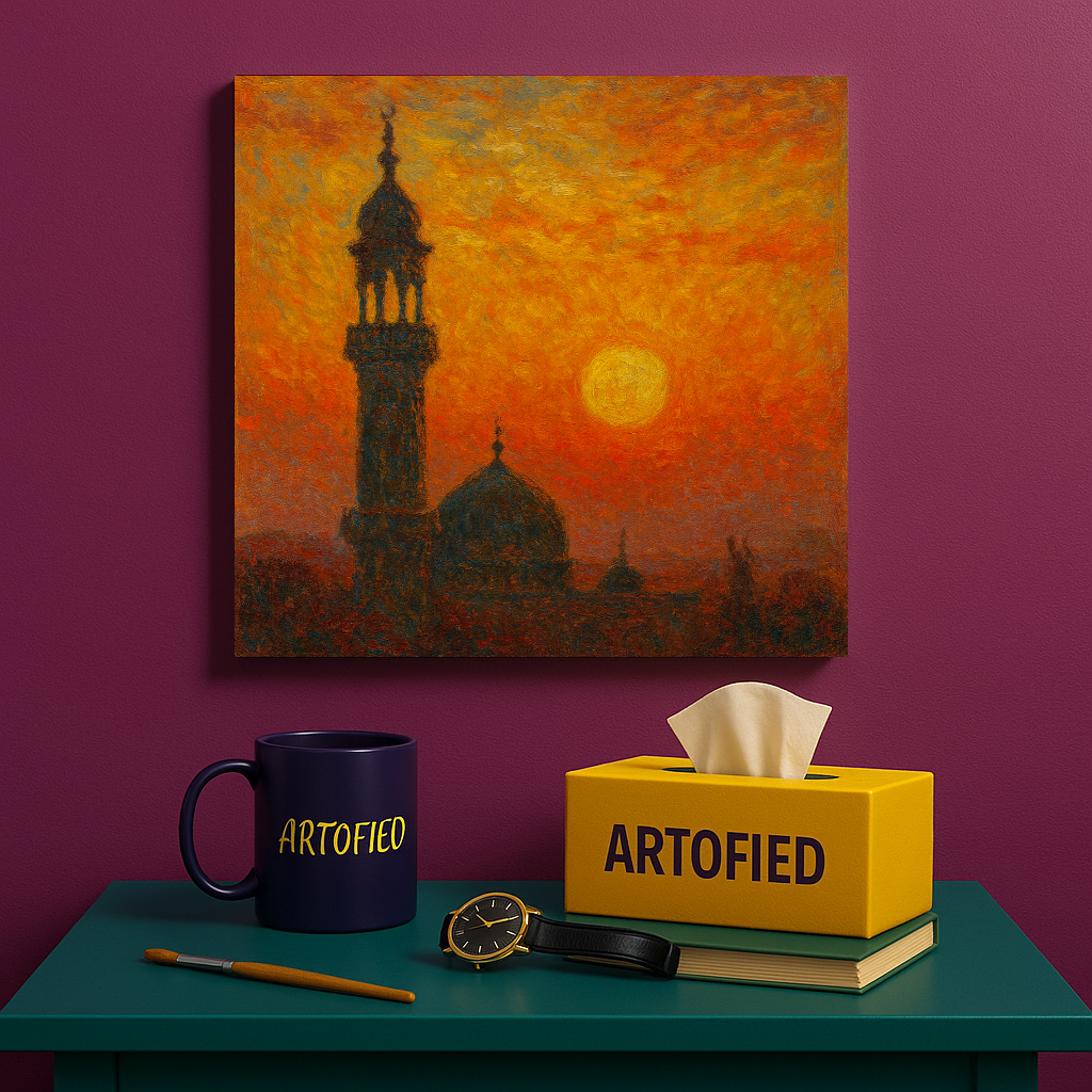 When the Day Learns to Breathe — Sunset Over the Mosque – Premium Metal Poster