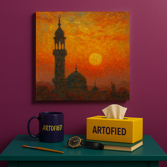 When the Day Learns to Breathe — Sunset Over the Mosque – Premium Metal Poster