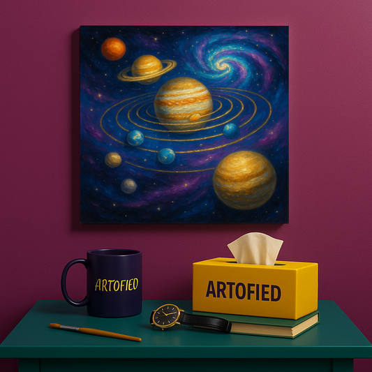 Golden Giant in Orbit – Metal Poster Wall Art