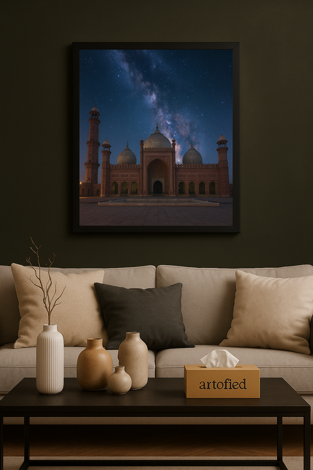 Domes Beneath the Stars – Framed Starlit Mughal Metal Poster Wall Art