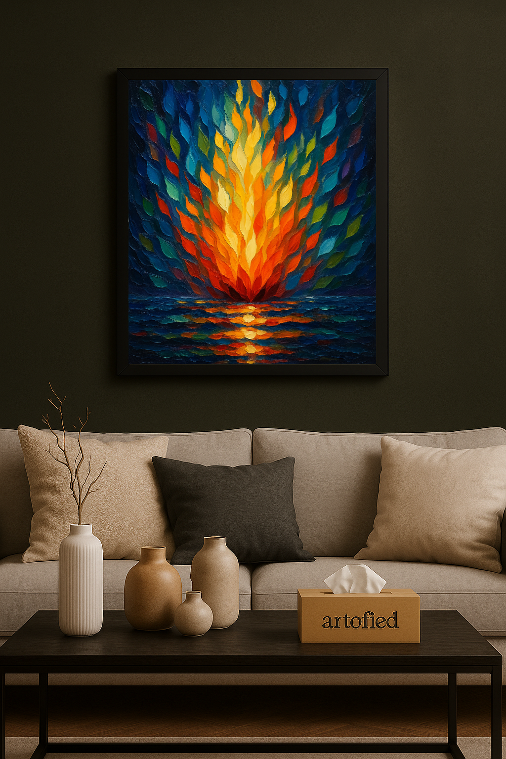 Aurora Pillars – Vertical Glow for Tall Walls – Framed Metal Wall Art