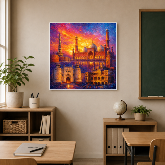 Sacred Cities at Golden Hour – Monuments glowing in molten gold – Premium Metal Poster - Artofied