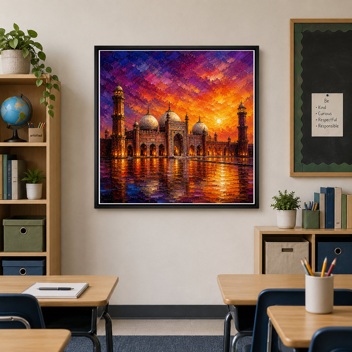 Sacred Mosque at Golden Sunset – Where spirituality meets radiant light – Framed Metal Poster - Artofied
