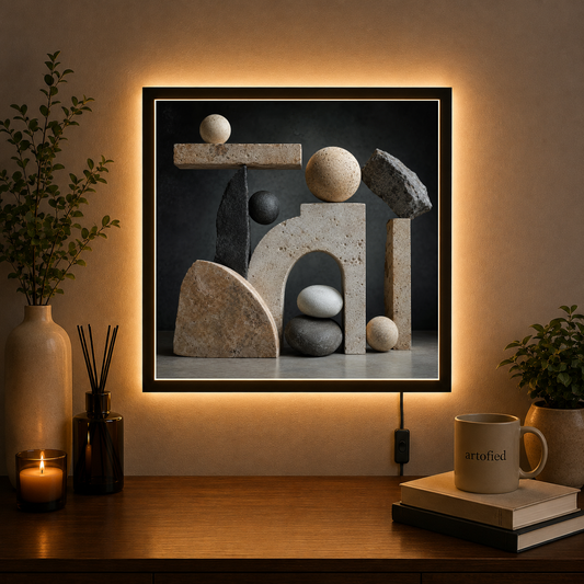 Sculptural Geometry in Stone and Shadow – Stone catches light, casts quiet geometry – Photo Frame Wall Lamp - Artofied