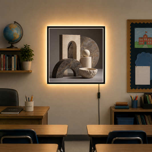 Sculptural Harmony in Stone – Carved stone breathes through empty space. – Photo Frame Wall Lamp - Artofied