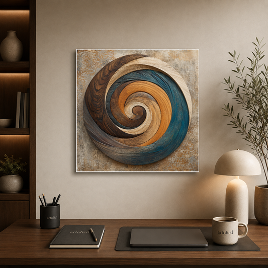 Spiral in Teal and Gold – Spiraling inward through teal and gold – Premium Metal Poster - Artofied